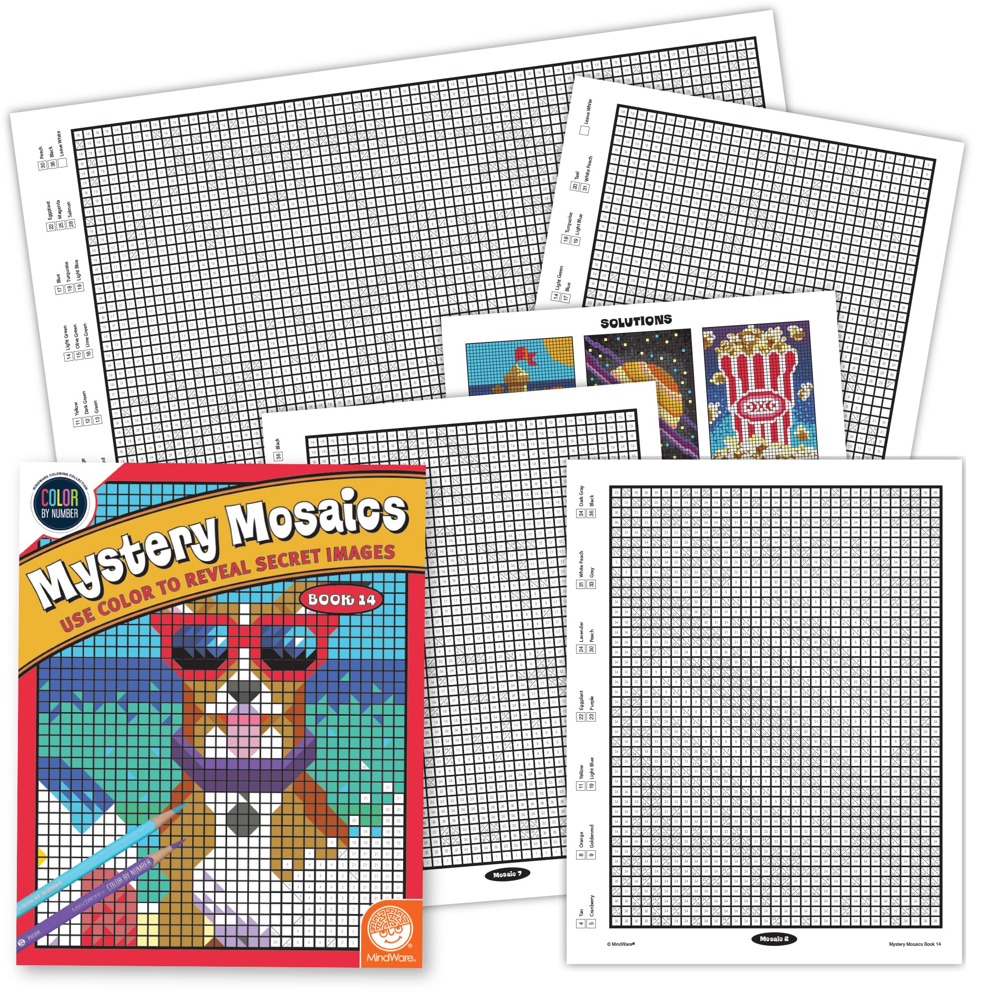 Amazon.com: MindWare Color by Number Mystery Mosaics: (Book 14